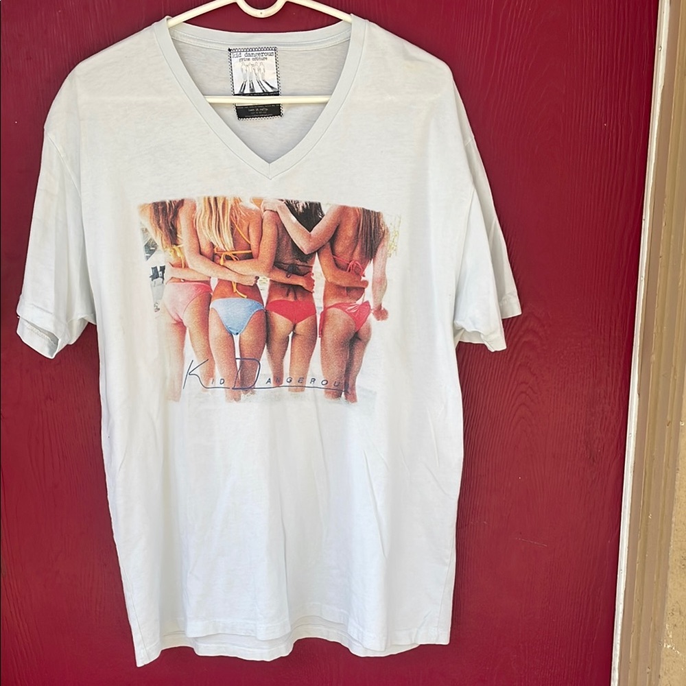 White Graphic T-Shirt with Beach Print